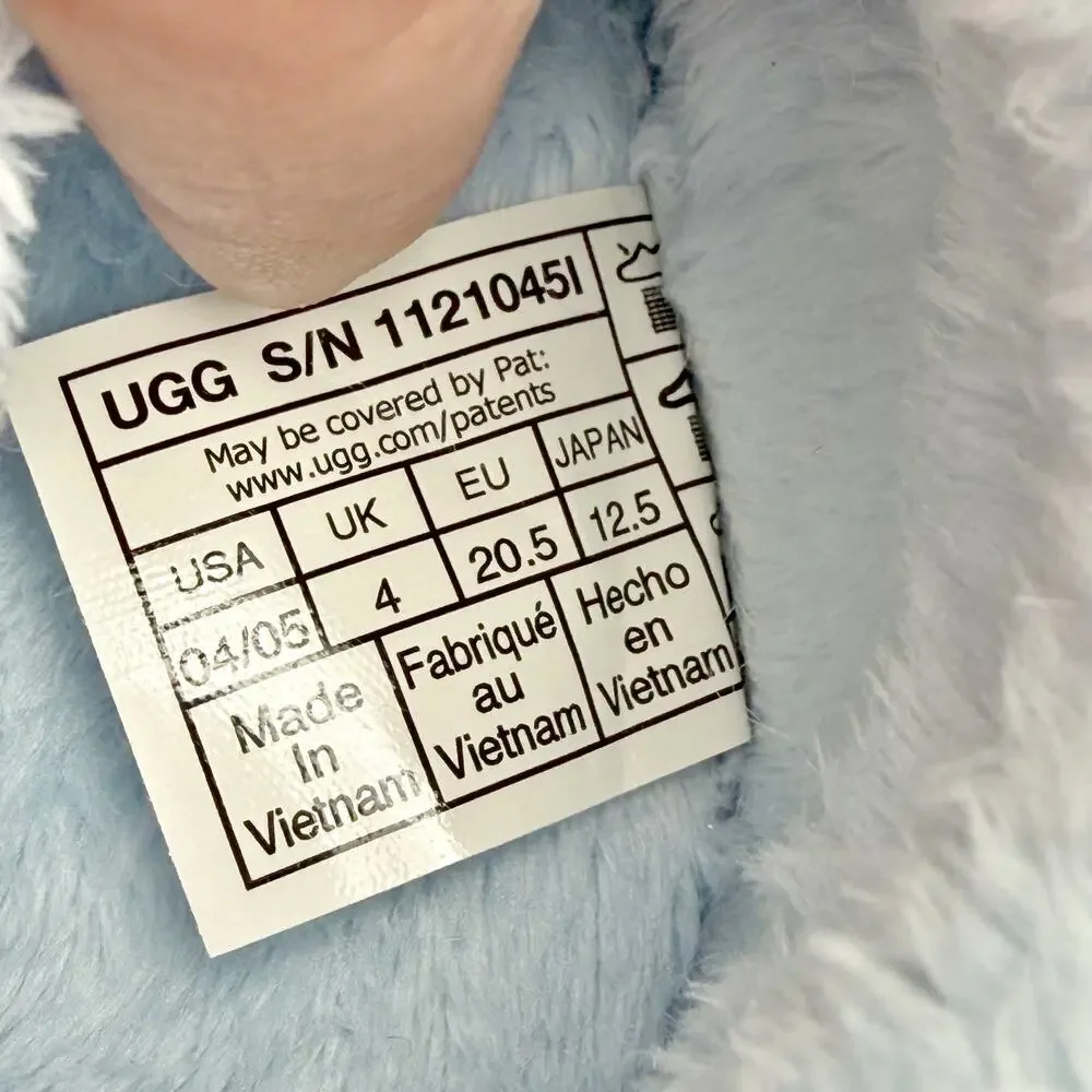 UGG Infant Bixbee Booties US 4-5 M Blue Vegan Fur Hook and Loop NIB